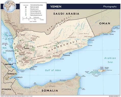 Large detailed physiography map of Yemen – 2012 | Vidiani.com | Maps of all countries in one place