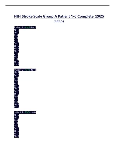 NIH Stroke Scale Group A Patient 1-6 Complete () - NIHSS - Stuvia US