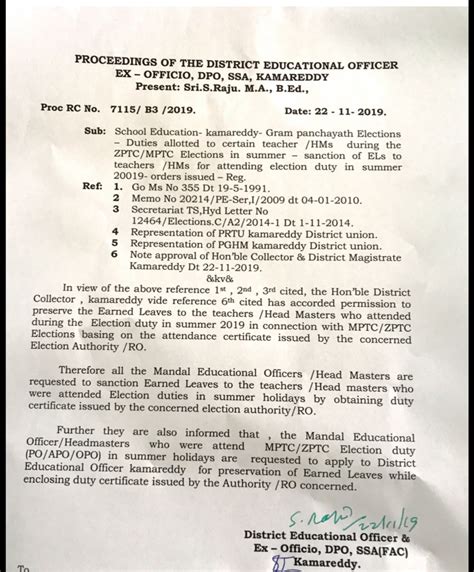 Sanction of ELs to teachers /HMs for attending election duty in summer ...