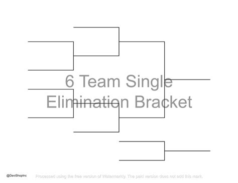 6-team Single and Double Elimination Playoff Brackets | PDF JPG and Hi ...