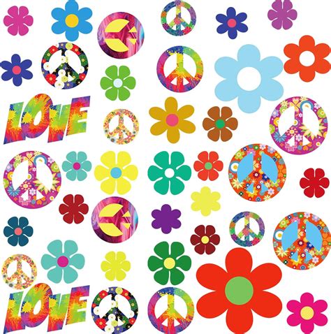 Buy 84 Pieces 60's Hippie Theme Party Stickers Retro Flower Stickers ...