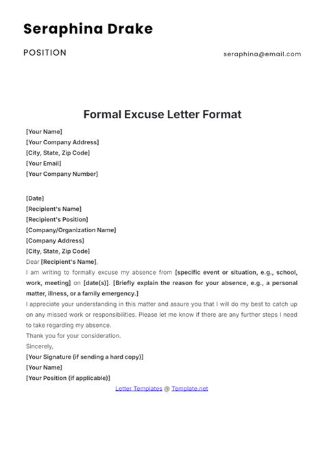 Free School Excuse Letter Format Template to Edit Online