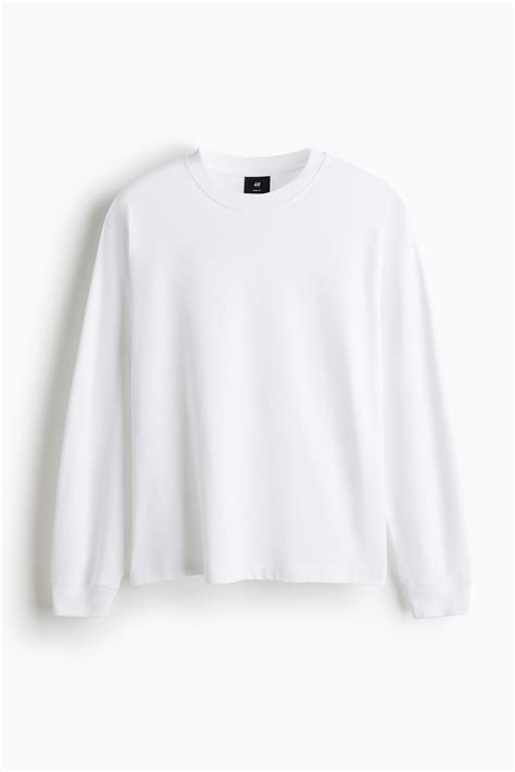 Loose-Fit Long-Sleeved Jersey Shirt - White - Men | H&M US
