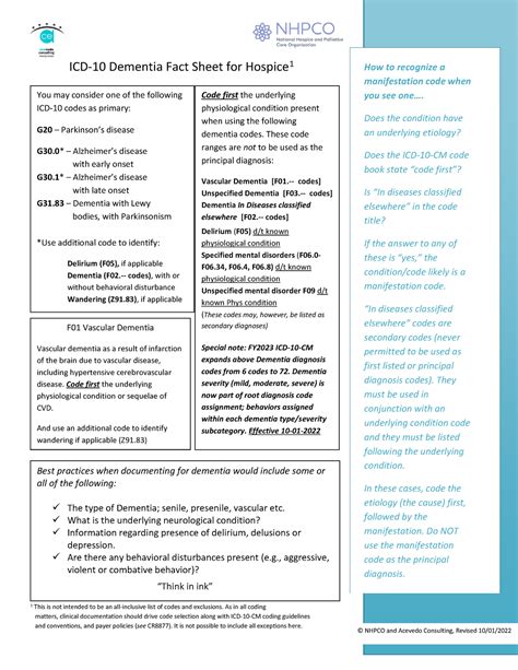 Dementia ICD10 Fact Sheet - ICD-10 Dementia Fact Sheet for Hospice 1 1 ...