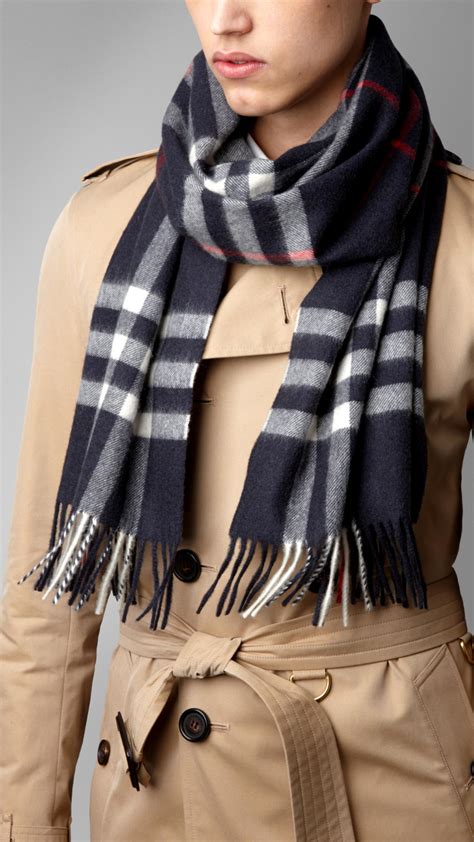 Burberry Check Cashmere Scarf in Blue for Men | Lyst