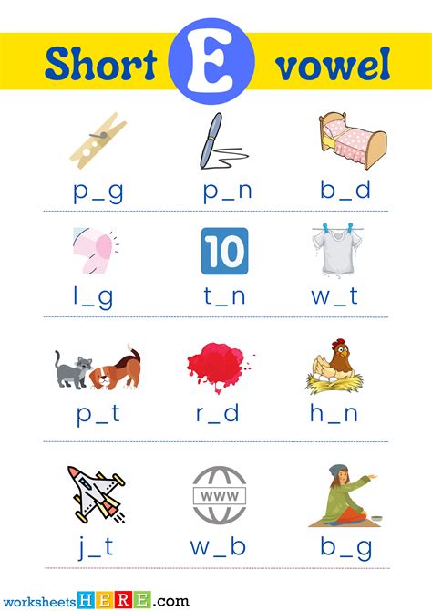 Find Missing Short Vowel E With Pictures PDF Worksheet