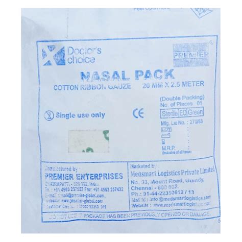 Doctor's Choice Disposable Sterile Nasal Pack 20 mm x 2.5 m, 1 Count ...
