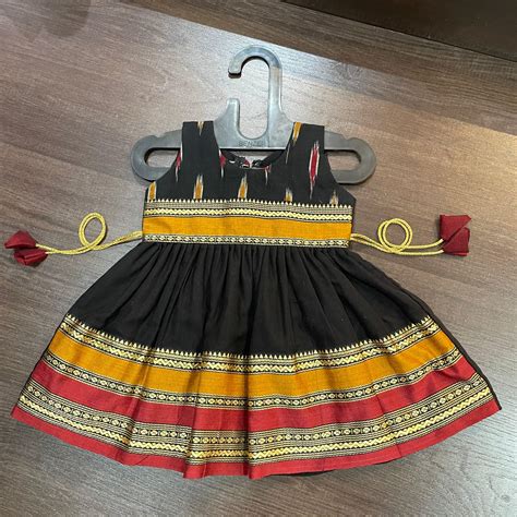 Black Maroon Mustard Ikat Ilkal Combination Knee Length Frock Dress ...