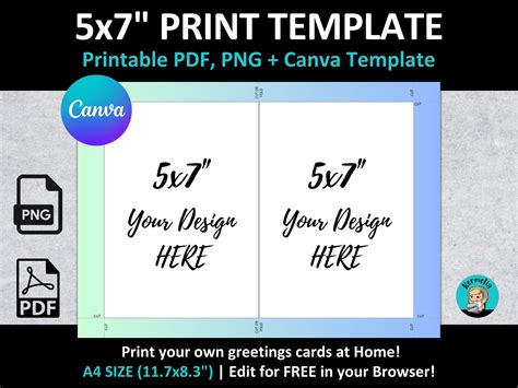 5x7" Portrait CARD Printing CANVA Template A4 Printable | Invitation ...