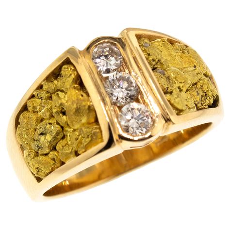 Customizable Natural Gold Nugget and Diamond 14 Karat Gold Men’s Custom ...