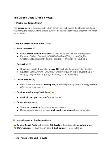 The Carbon Cycle Explained (Grade 8 Science Notes) - Studocu