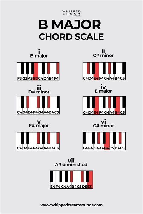 B Major Chord Scale, Chords in The Key of B Major