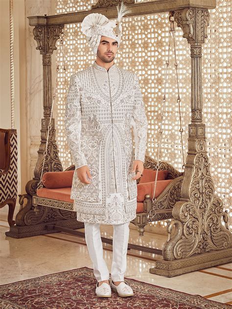 Classic White Simple Pleated Minimalist Sherwani – Suvidha Fashion