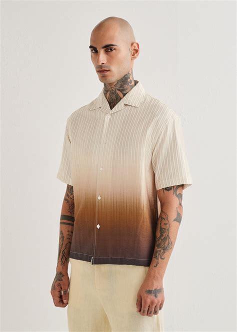 Brown Ombre Stripe Placement Print Shirt