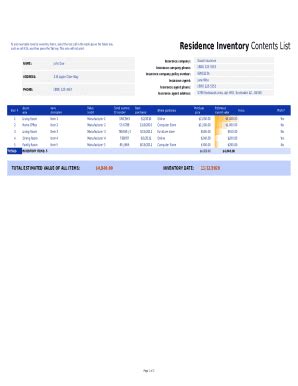 1 Residence Inventory Checklist Form | pdfFiller
