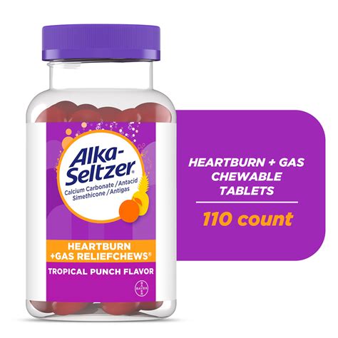 Alka-Seltzer Heartburn Relief + Gas Relief Chews, Tropical Punch 60 Ct ...