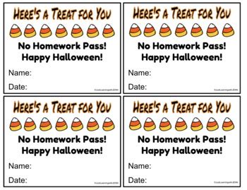 Halloween Homework Passes and Bookmarks (Editable) by Just Learning ...