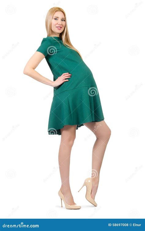 Beautiful Pregnant Woman in Green Dress Isolated Stock Photo - Image of elegant, casual: 58697008