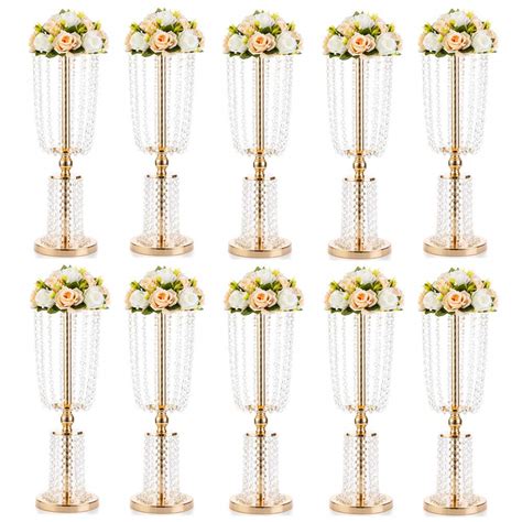 Buy NUPTIO 10 Pcs 23.75 inches Gold Vases for Centerpieces Tall Crystal ...