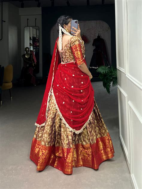 Brown Color Zari Weaving Work Jacquard Silk Lehenga Choli By Looknbook ...