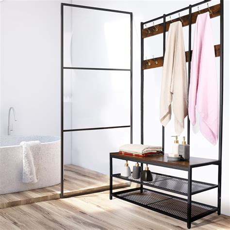 HOUSE DAY Coat Rack Multifunctional 3-in-1 Design with Shoe Storage and ...