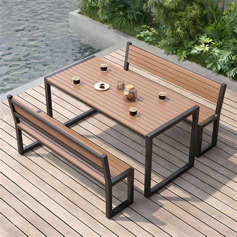 Rectangular Modern Picnic Table 1/3 Pieces Reclaimed Wood Dining Picnic ...