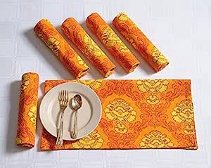 Buy Swayam Libra Printed Cotton 6 Piece Dinner Napkin Set- Yellow (TN16 ...