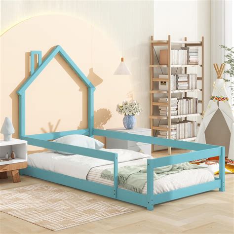 Amazon.com: A ALFRESCOOL Twin Size Floor Bed Frame for Kids, Solid Pine ...
