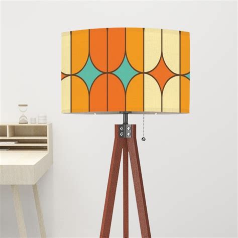 Mid Century Modern Tripod Floor Lamp, Orange, Teal Geometric Mod ...