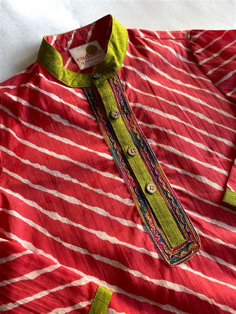 Pink Cotton Lehriya Kurta Set For Boys – CuddlesClothing