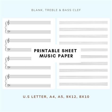 Sheet Music, Blank Manuscript Paper, Instant Download, Printable PDF ...