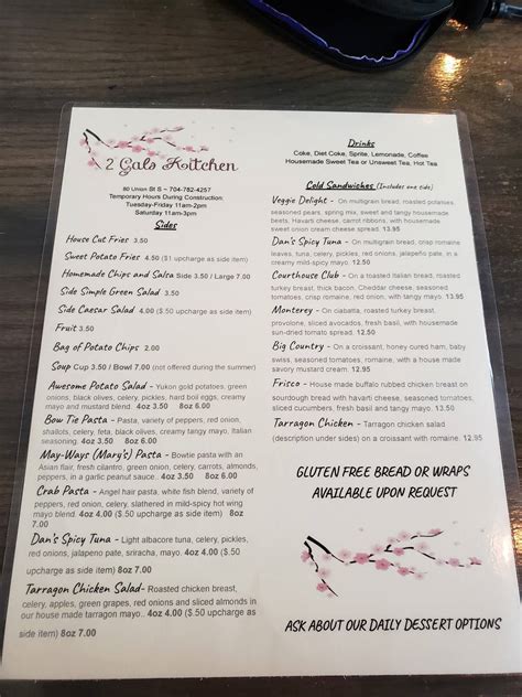 Menu at 2 Gals Kitchen cafe, Concord