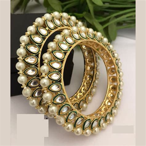 FS Collection Traditional Kundan And Pearl Kada Bangles Set For All ...