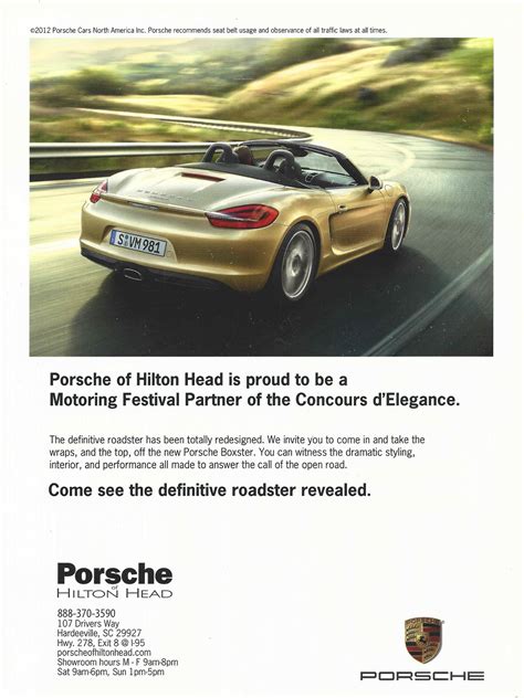 Car Advertisements in Print — 2012 Porsche of Hilton Head Ad, Porsche Boxster