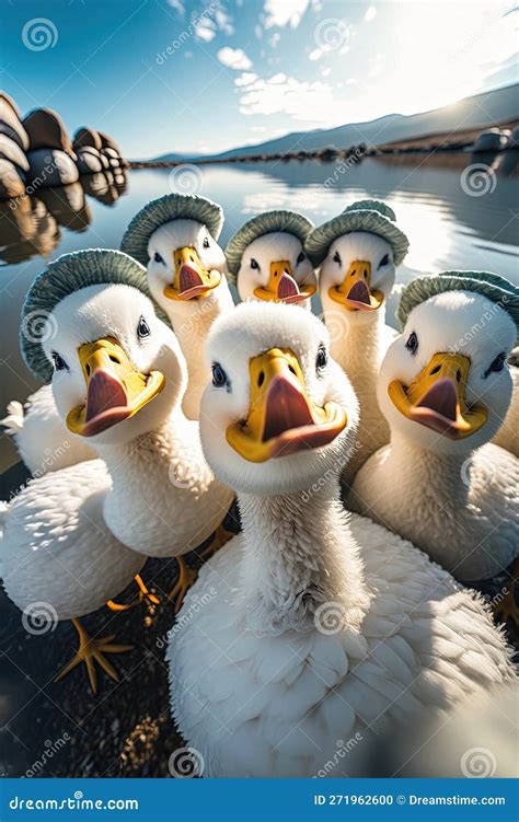 Funny Ducks Taking a Selfie with Hats Stock Illustration - Illustration ...