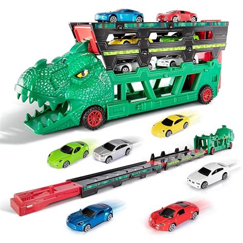 TEMI 2-in-1 T-rex Storage Carrier Truck with 6PCS Diecast 1:64 Scale ...