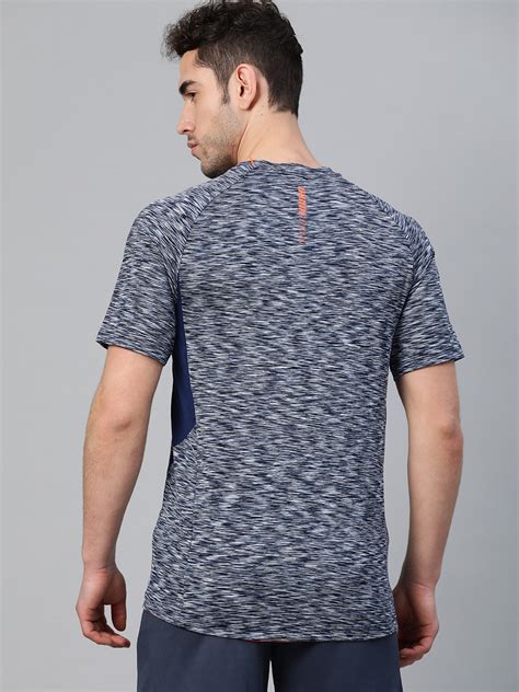 Alcis Men Navy Blue Self Design Round Neck Training T-shirt MTEW4702-S