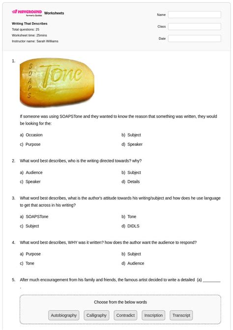50+ Using Sensory Details worksheets for Class 11 on Wayground | Free ...