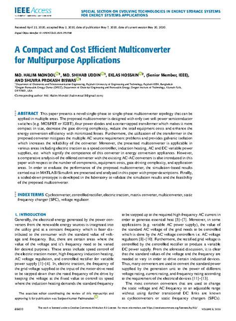 A Compact Multiconverter for Energy Applications: Design & Analysis ...