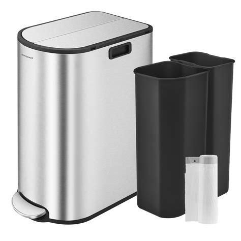 SONGMICS 13-Gallon Dual Kitchen Trash Can, 5.3 and 8 Gallon ...