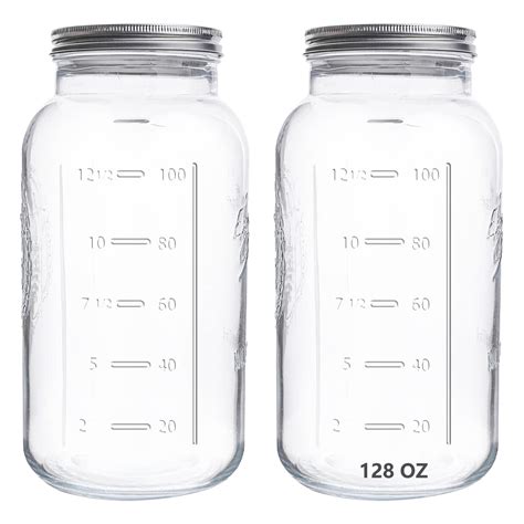 eleganttime 128 oz Mason Jars Wide Mouth 2 Pack, 1 Gallon Glass Large ...