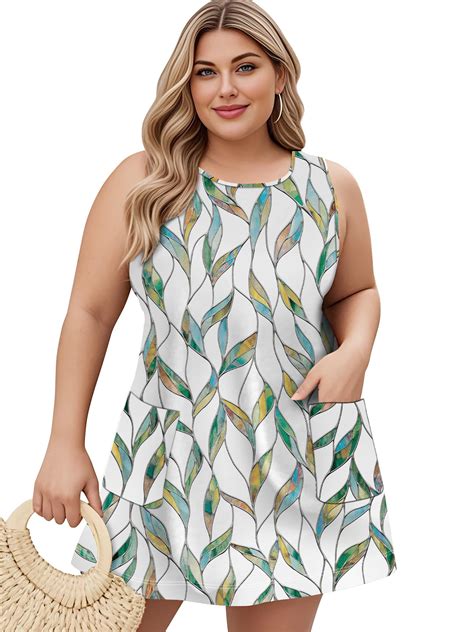LANREMON Womens Dress Summer Plus Size Beach Dress Whiteleaf Bohemian ...