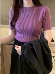 GYARASI Self Design Women Round Neck Purple T-Shirt - Buy GYARASI Self ...