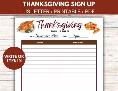 Thanksgiving Sign up Sheet Template, Friends Thanksgiving Party, Family ...