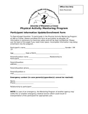 Adult Fitness Program Participant Enrollment Doc Template | pdfFiller