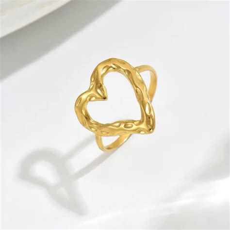 SJ 1080 Heart Textured Ring Adjustable - 18k Gold PVD plated stainless ...