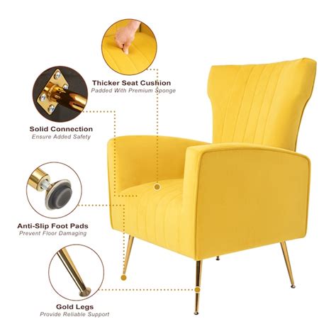 Sumyeg Velvet Wingback Arm Chair with table Modern Yellow Velvet ...