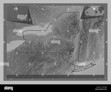 New York, state of United States of America. Grayscale elevation map ...