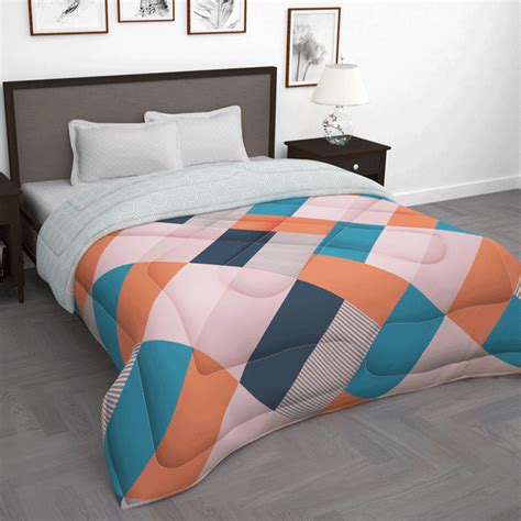 180 GSM Light Orange Abstract Microfiber Fusion Reversible Double Comf ...