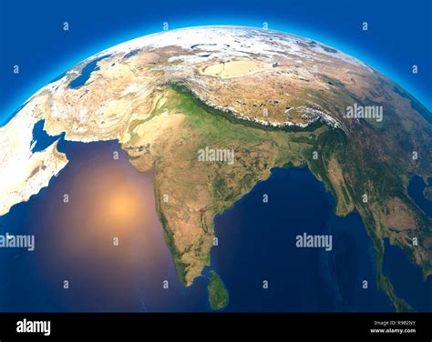 Physical map of the world, satellite view of India. Asia. Globe ...